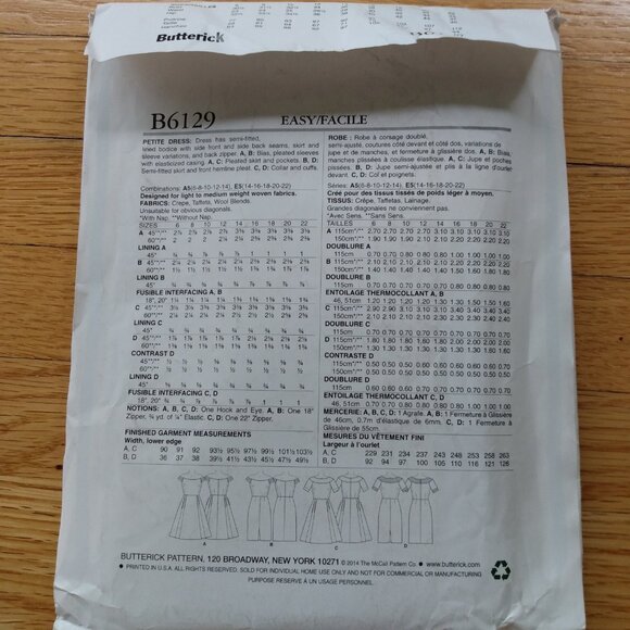 Semi-Fitted Lined Bodice Dress Sewing Pattern Size 6-22 Plus Butterick 6129 - Picture 5 of 10